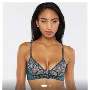 Savage X Fenty NWT 32C Unlined Lace Demi Bra Shining Star-Wildflower Blue